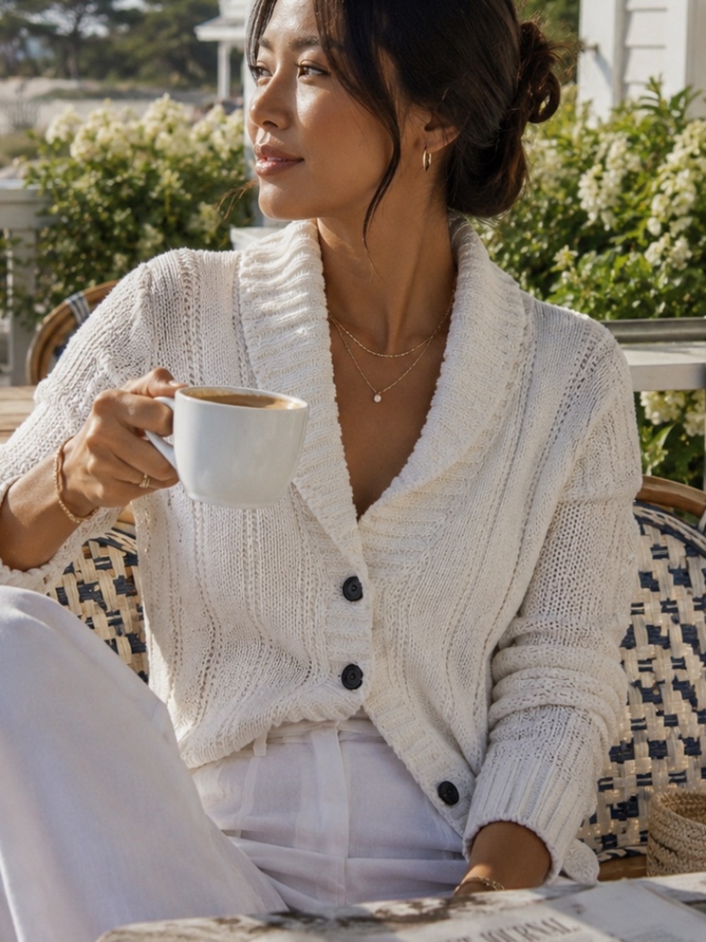 J.Crew Cotton Shawl Collar Cardigan Sweater | White | Size Medium